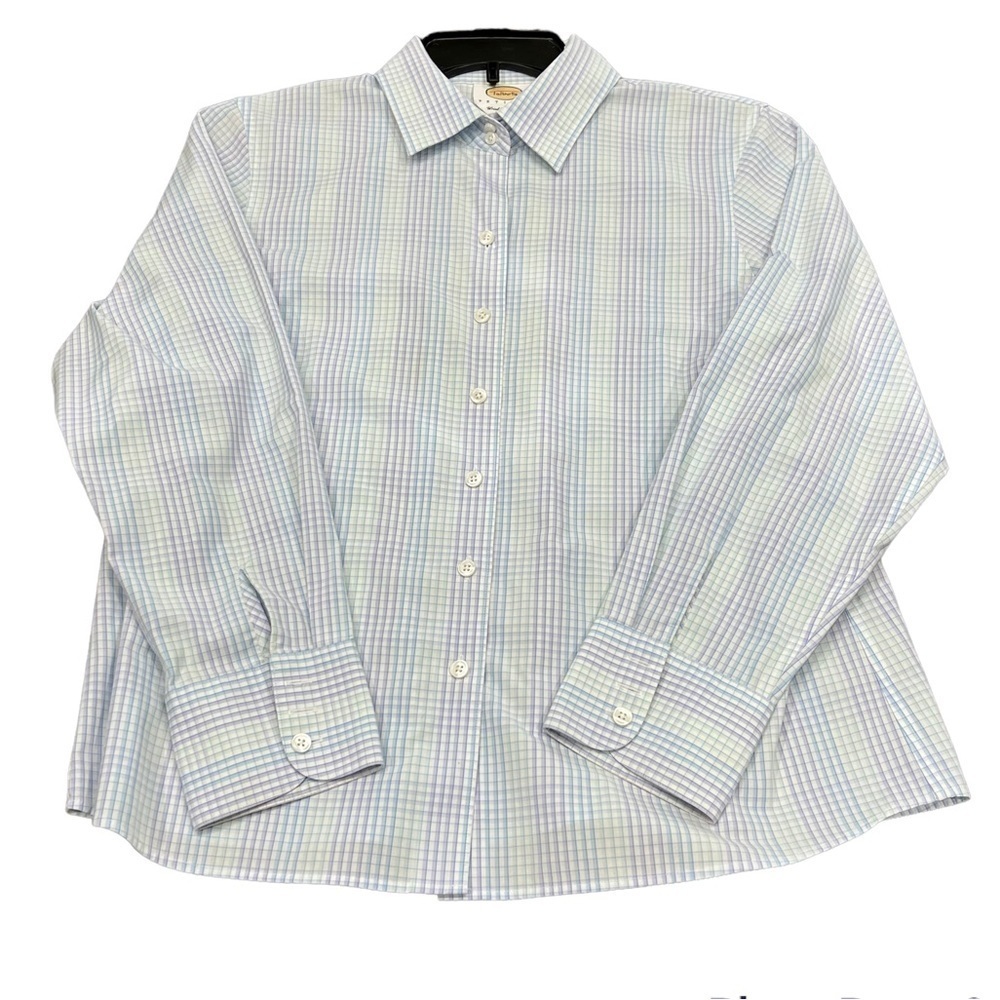 Talbots Petites Wrinkle Resistant Stretch Button Down Blue Blouse/Shirt Size 14 - Picture 6 of 6